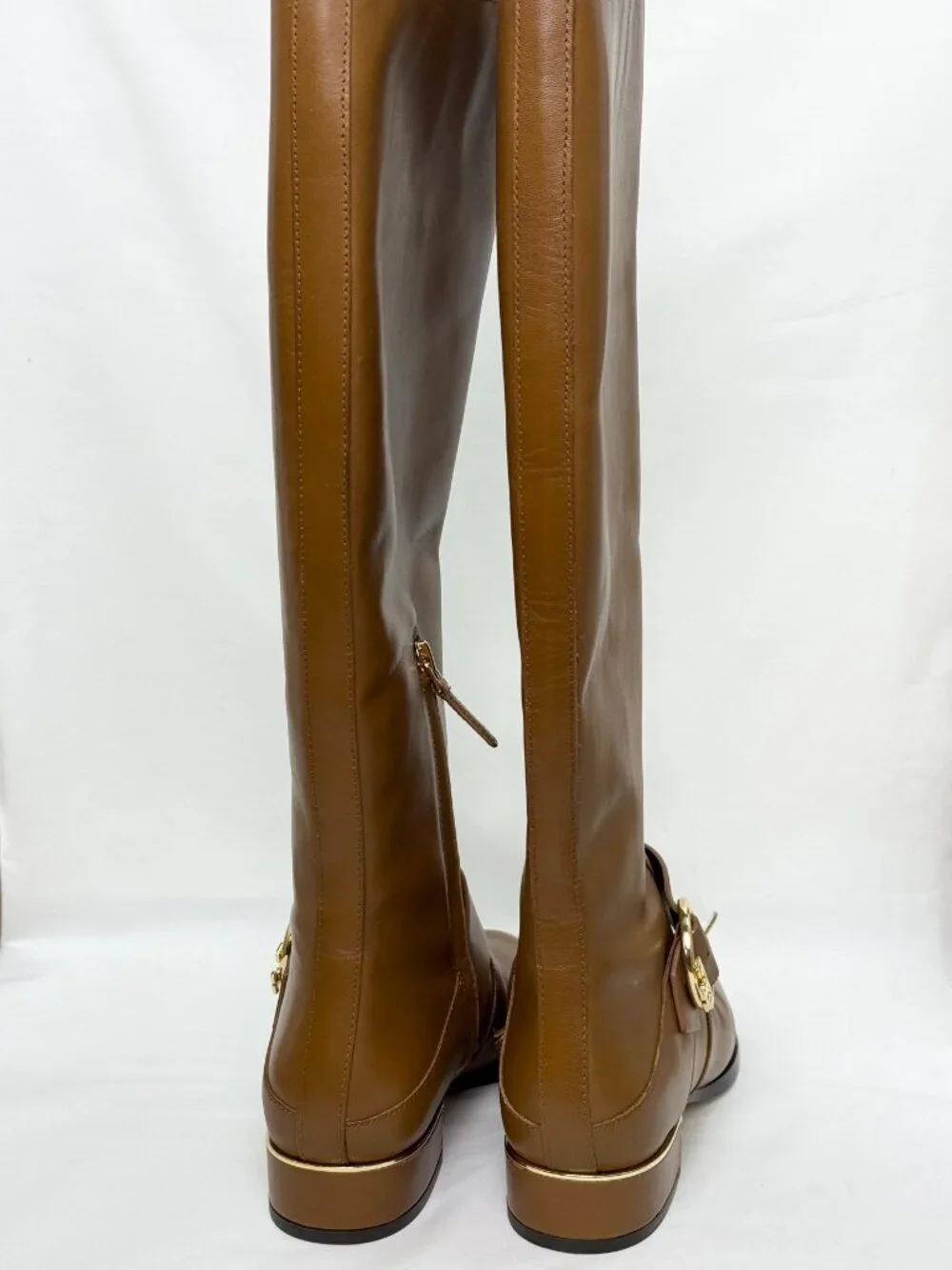 NEW Tory Burch Sofia Riding Boots Camel Leather Gold Buckle Knee High Size 6.5